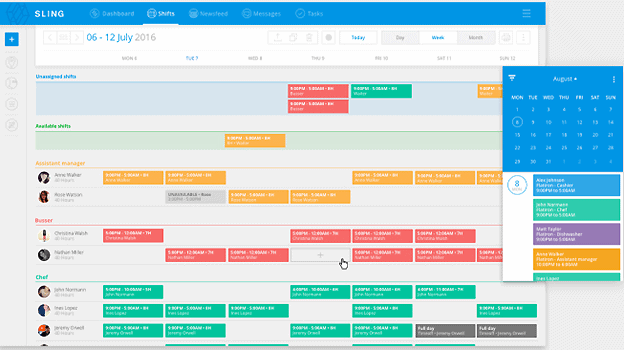 screenshot of Sling shift scheduler