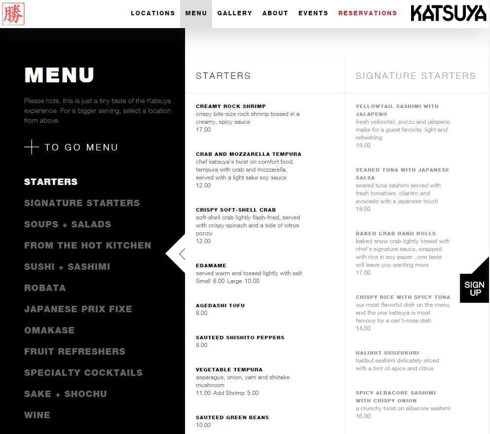 Katsuya restaurant websites