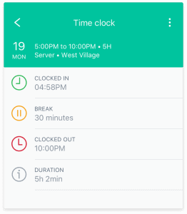 screenshot of time clock area of Sling application