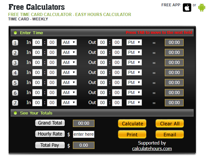 free time clock calculator with no lunch