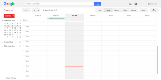 Example of a Google Calendar schedule