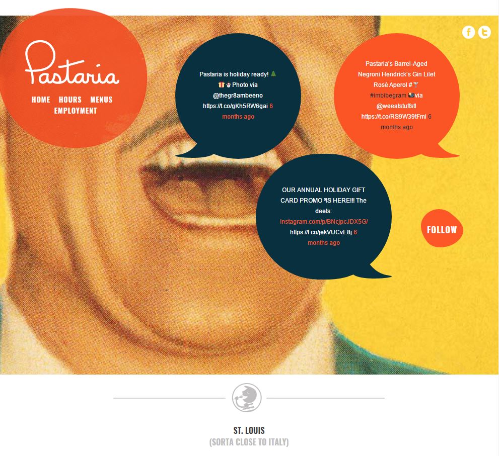 Good restaurant website from Pastaria