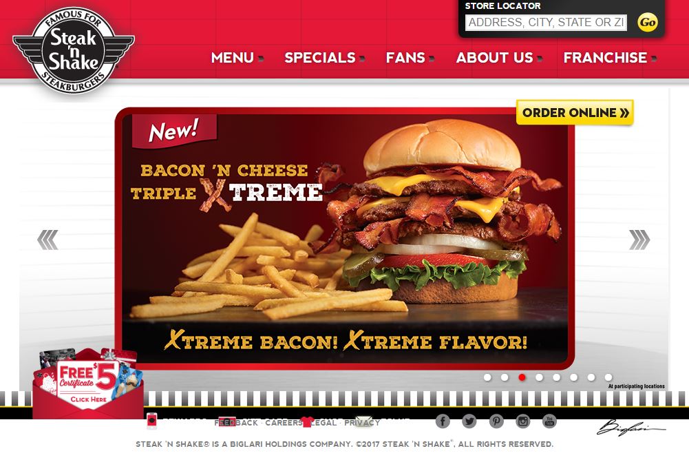 Steak N Shake's website