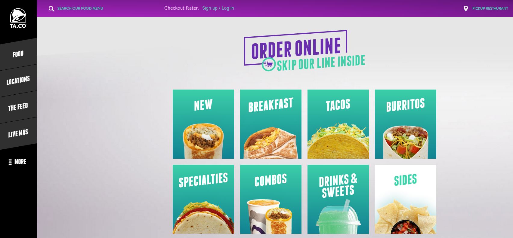 Taco Bell's restaurant website