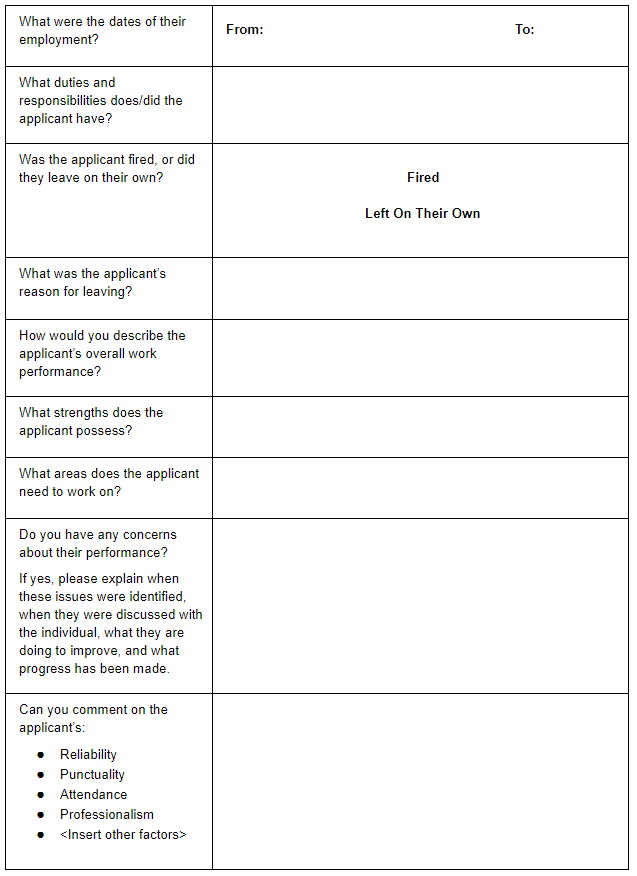 A Manager's Guide To Using A Reference Check Template Sling