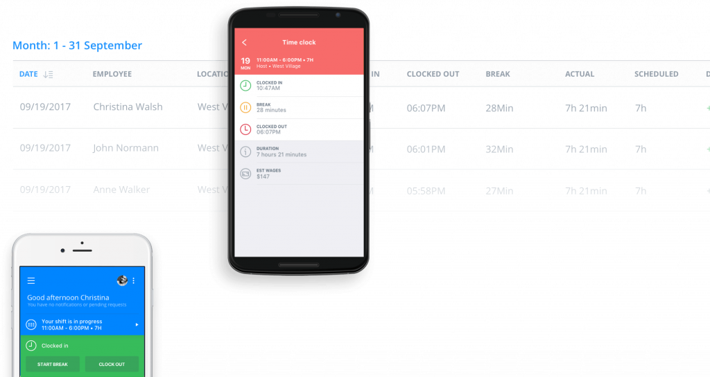 Sling's time clock makes it easy for employees to clock in and out from their mobile device