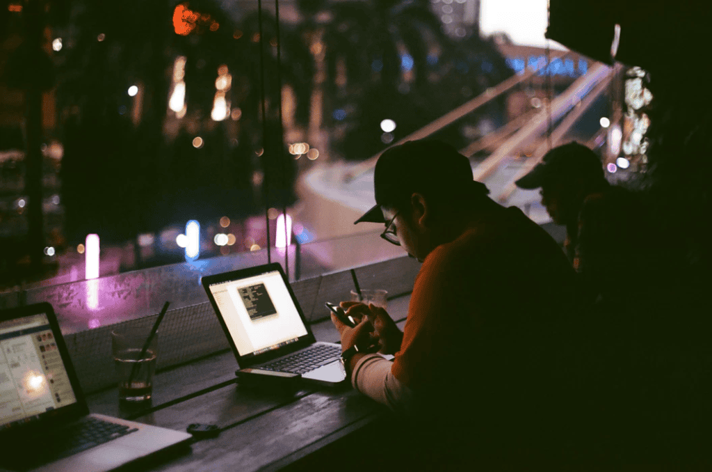 Man on the computer at night