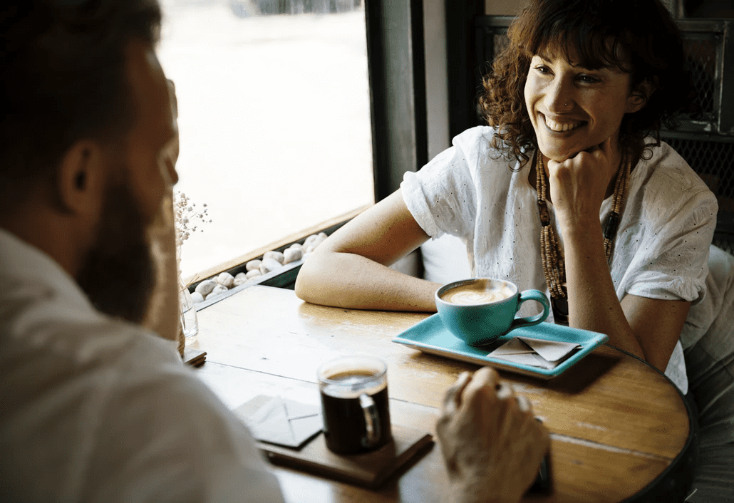 Seasonal job interview over coffee