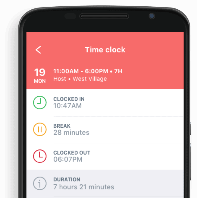 time clock area of Sling work schedule app