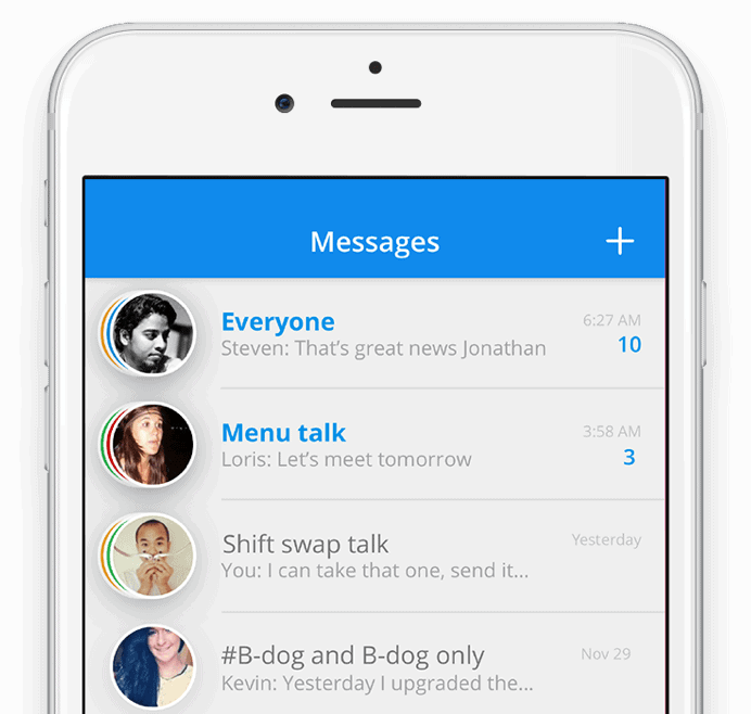 Messaging-Bereich der Sling-Arbeitszeitplan-App