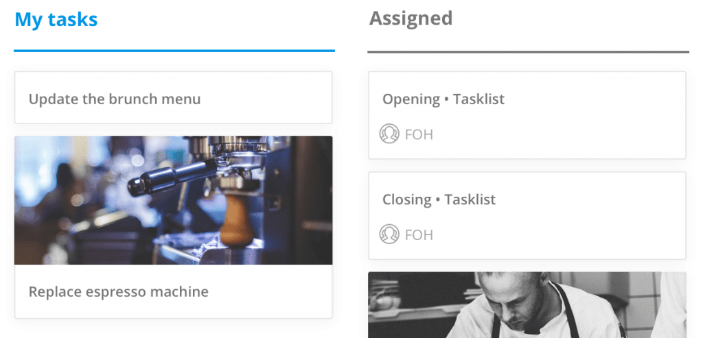 Tasks area of Sling work schedule app