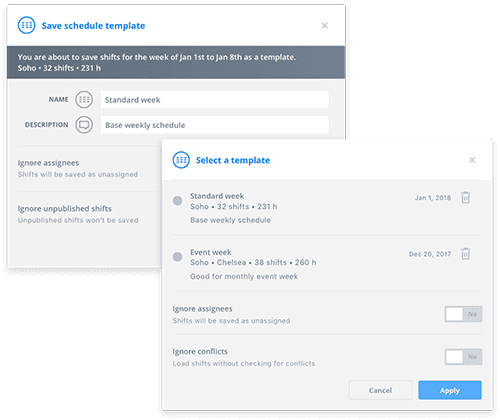 Sling shift feature to organize the types of work schedules
