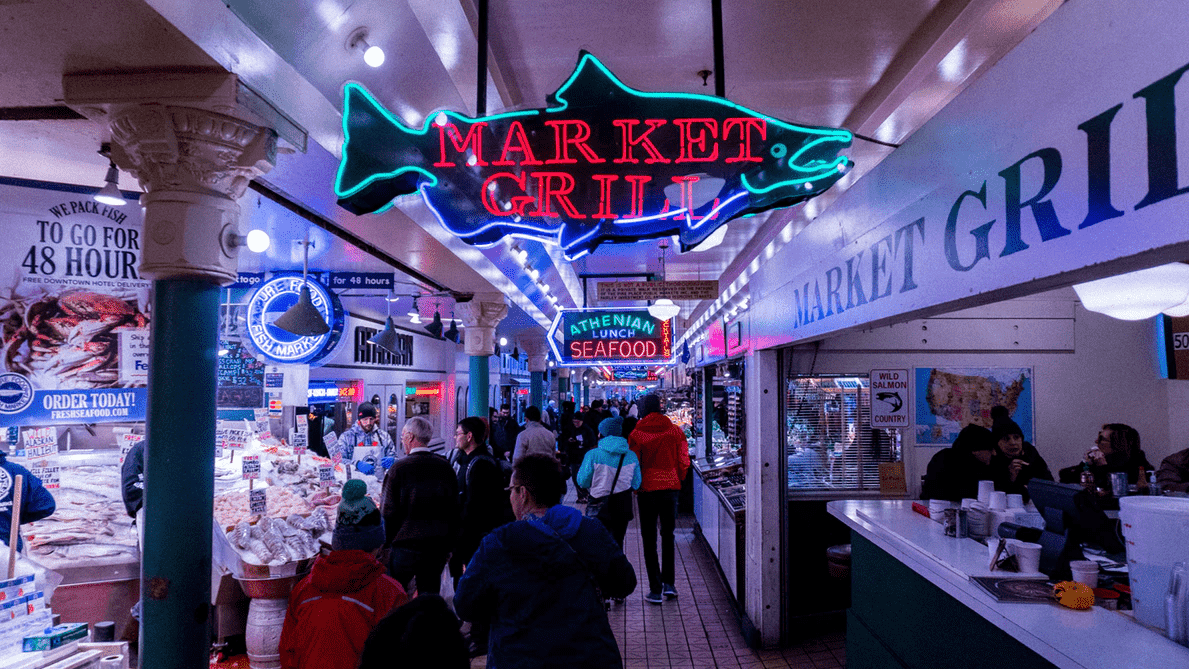 People walking in a busy marketplace