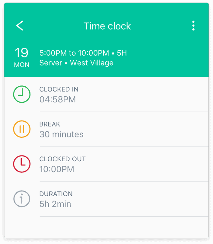 Función de reloj de tiempo de Sling's Time Clock feature