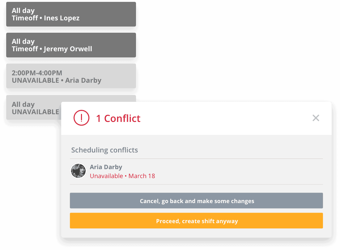 Sling scheduling feature with conflict notification