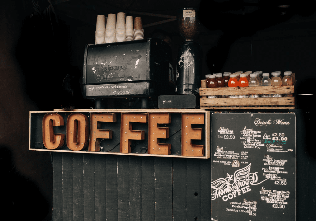 Coffee shop counter with menu sign