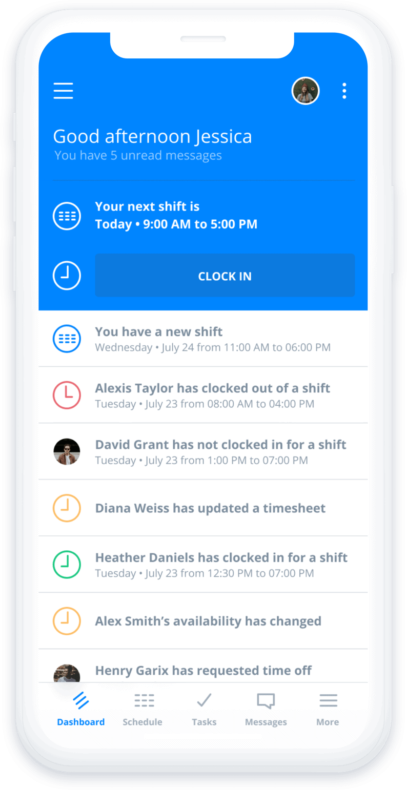 Sling employee dashboard on mobile app