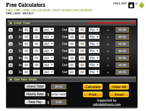 work clock calculator with lunch