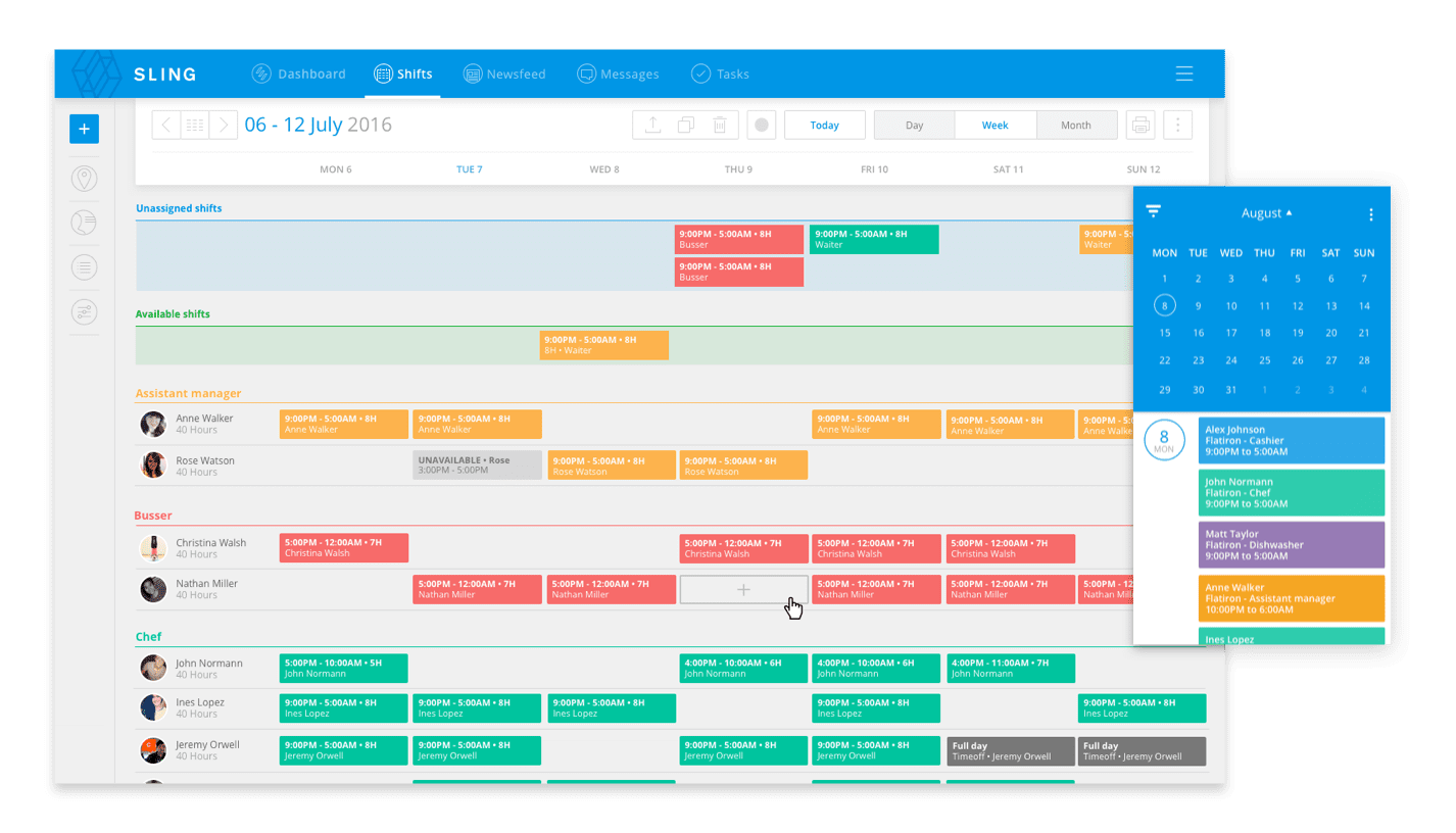 Sling's scheduling app for creating a 24-hour schedule