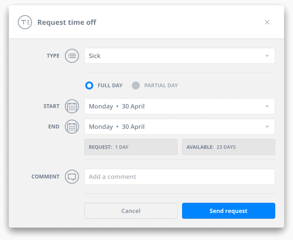 Time-off request on Sling