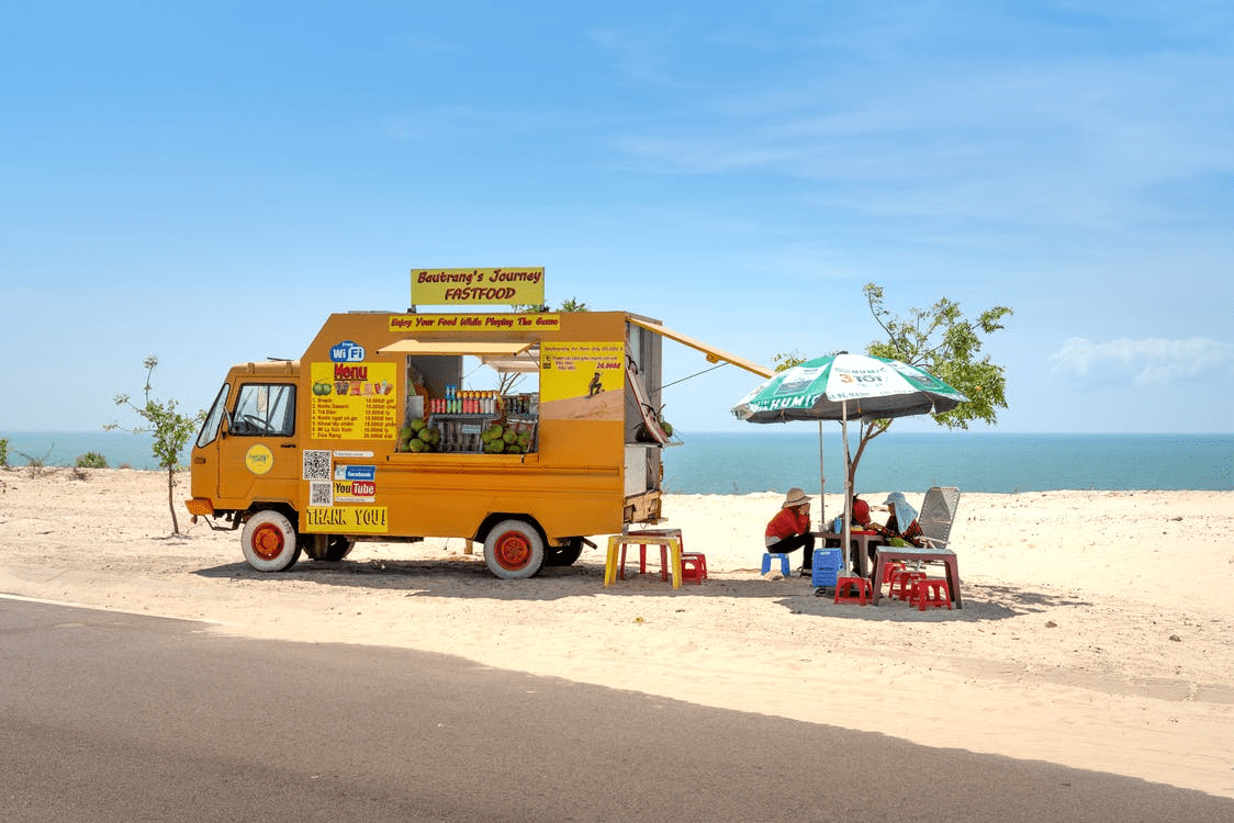 Food truck with a business plan on the beach