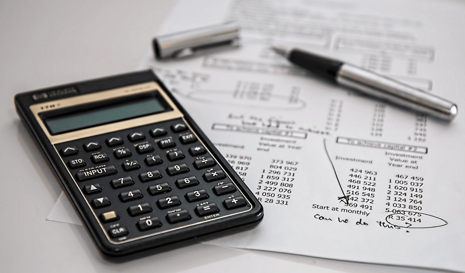 calculator and paper with revenue vs. profit