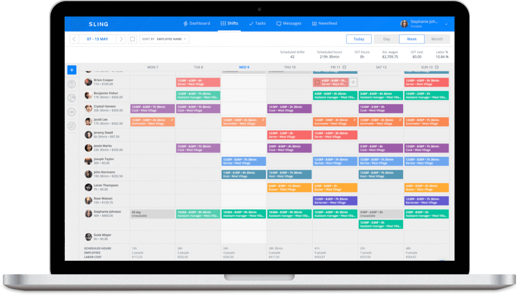 Inside the sling app where you can schedule time to focus on customer loyalty 