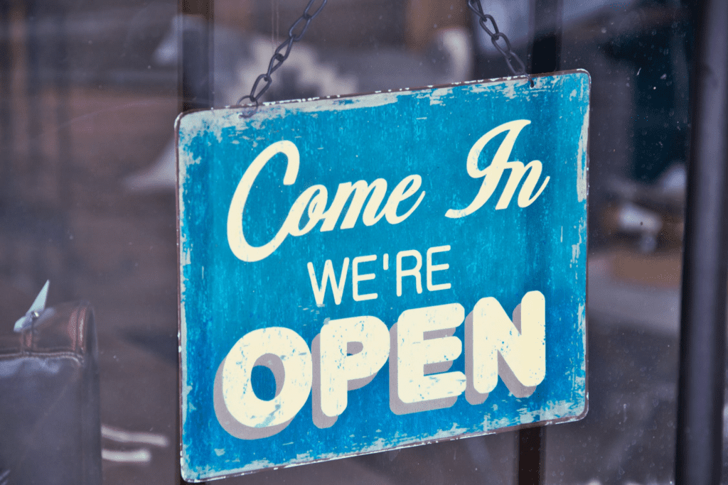 Come in We're open sign for a business