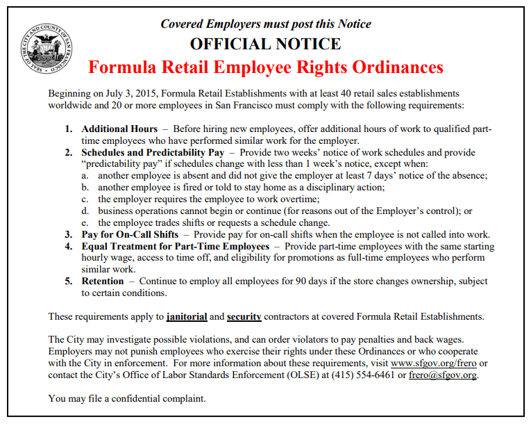 San Francisco’s Formula Retail Employee Rights Ordinances