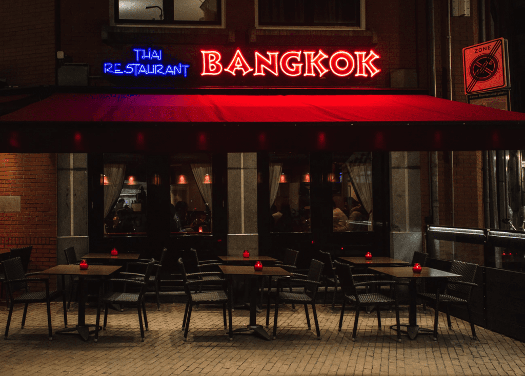 Outside seating of a restaurant