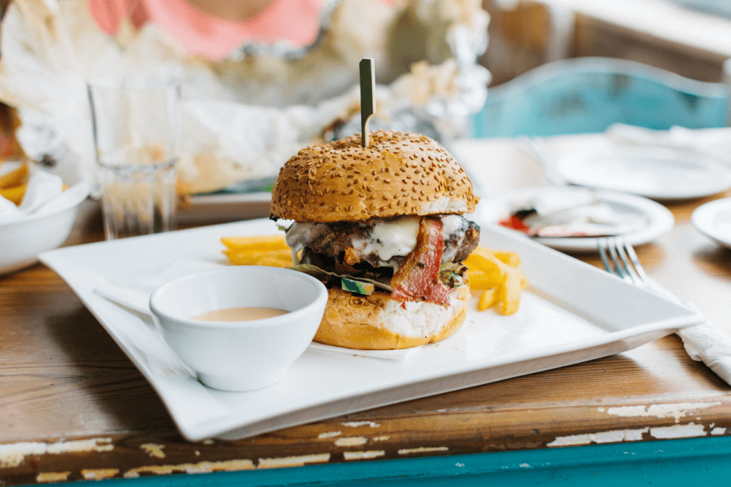 gourmet burger at restaurant  