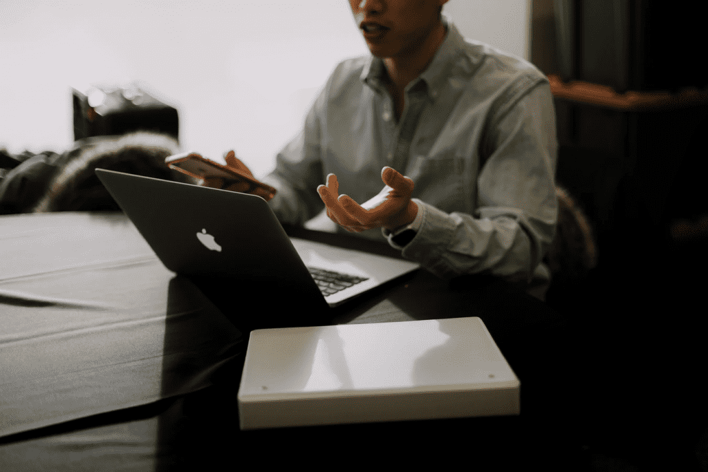 Contingent worker at desk with laptop