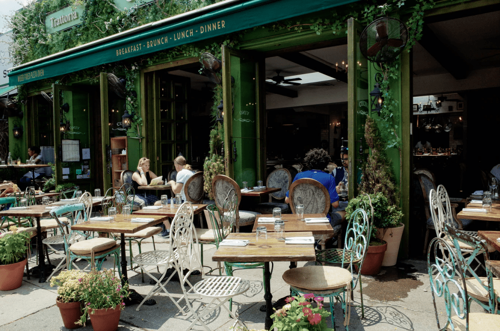 Out door dining area of a restaurant