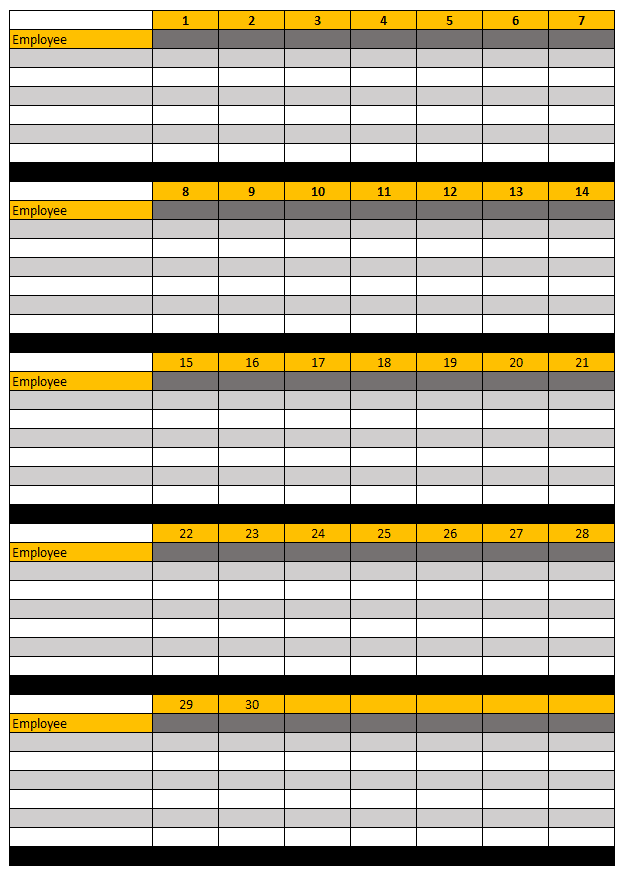 A monthly schedule template