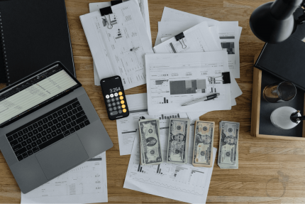 A desk of someone who manages payroll