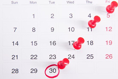 Pins on a calendar 