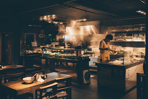 chef working his scheduled shift in a restaurant kitchen