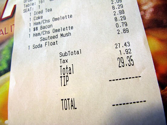 receipt with a tip option